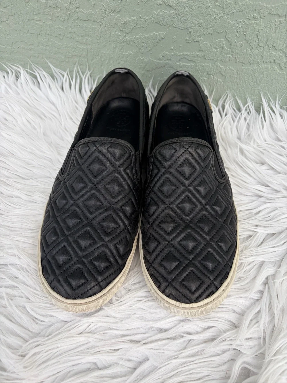 Tory Burch Jesse Quilted Slip-on Black Leather Sneaker Flats Size 8